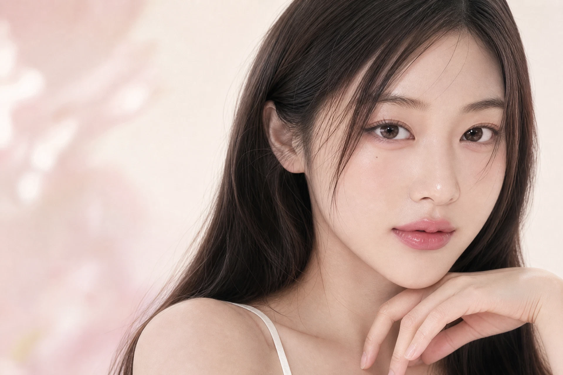 自然なローズピンクの血色感をまとった女性のRoséLipリップアートメイクイメージ